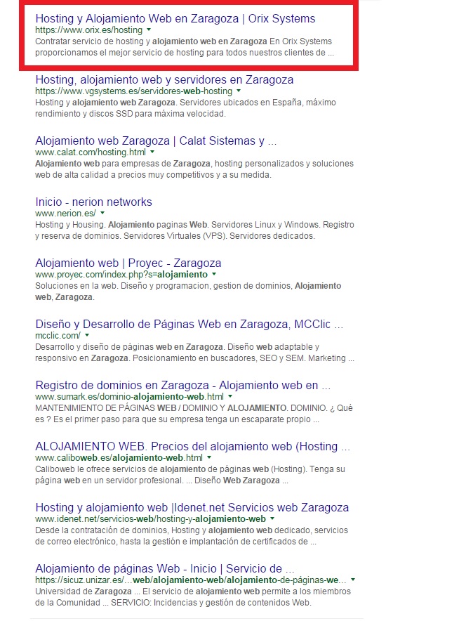 Primeras posiciones Alojamiento Web en Zaragoza